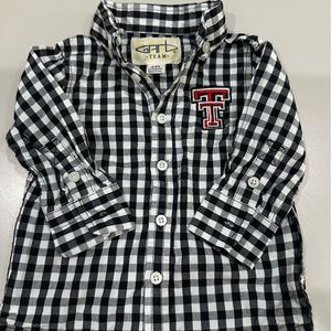 Garb Team Texas Tech Button Down Shirt Infant 3 months  Black/White  Like New!